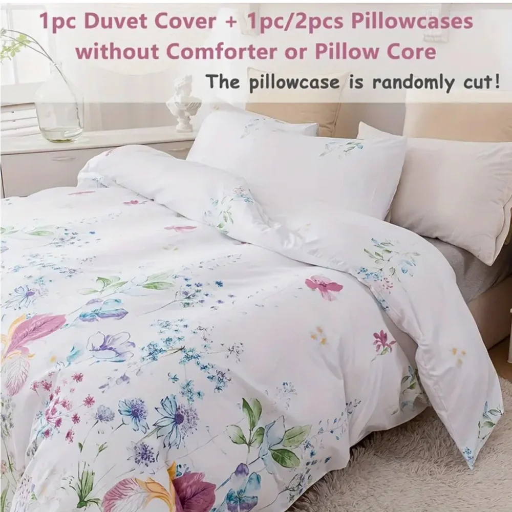 3-pc Iris Floral QUEEN Size Duvet Set with 2 Pillow Covers